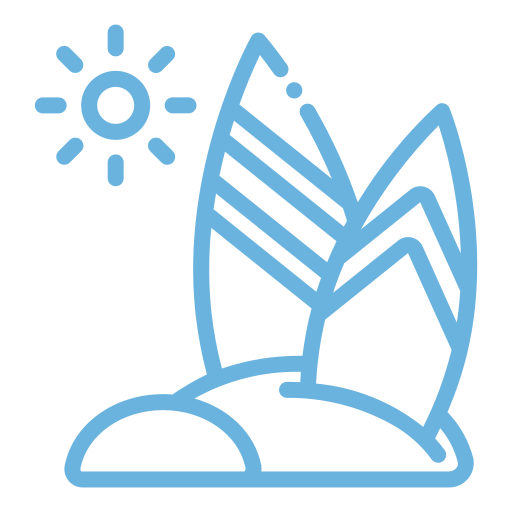 Sun shining over stylized green hills with pointed leaves, representing nature and outdoor themes. Ideal for content on sustainability or environmental awareness.